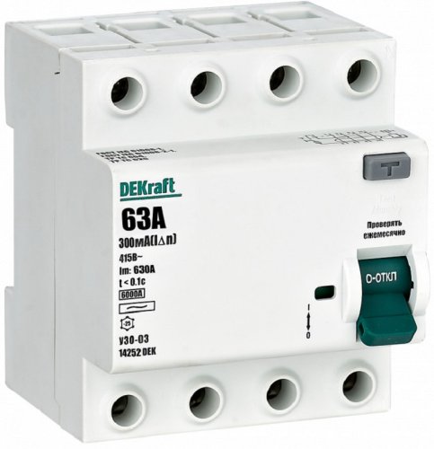 Выключатель дифференциального тока УЗО DeKraft УЗО-03 4п 63А 300мА 6,0кА тип AC  картинка